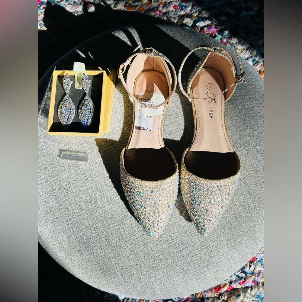 FREE rhinestone earrings with purchase of shoes, sz 5 rhinestone ballet flats - Picture 2 of 8